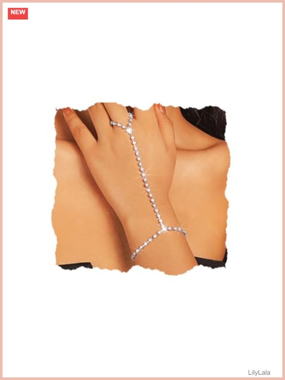 Rhinestone Hand Chain Silver Finger Ring Bracelet for Women